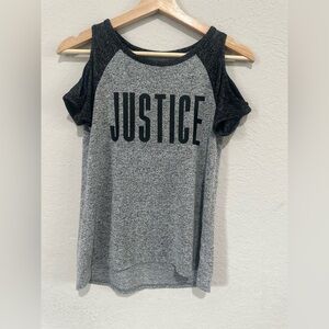 Justice girl Gray and Black Cold Shoulder Tee